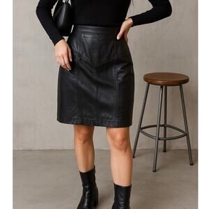 Vintage Pelle Cuir Black Leather Pencil Skirt Size 10 Edgy Sexy Chic Steampunk